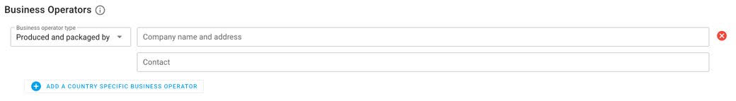 Packaging information subsection and business operator contact fields